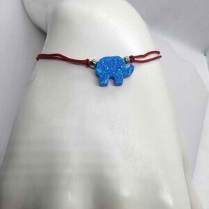 Elephant of Luck: Blue Opal Charm Bracelet with Red String